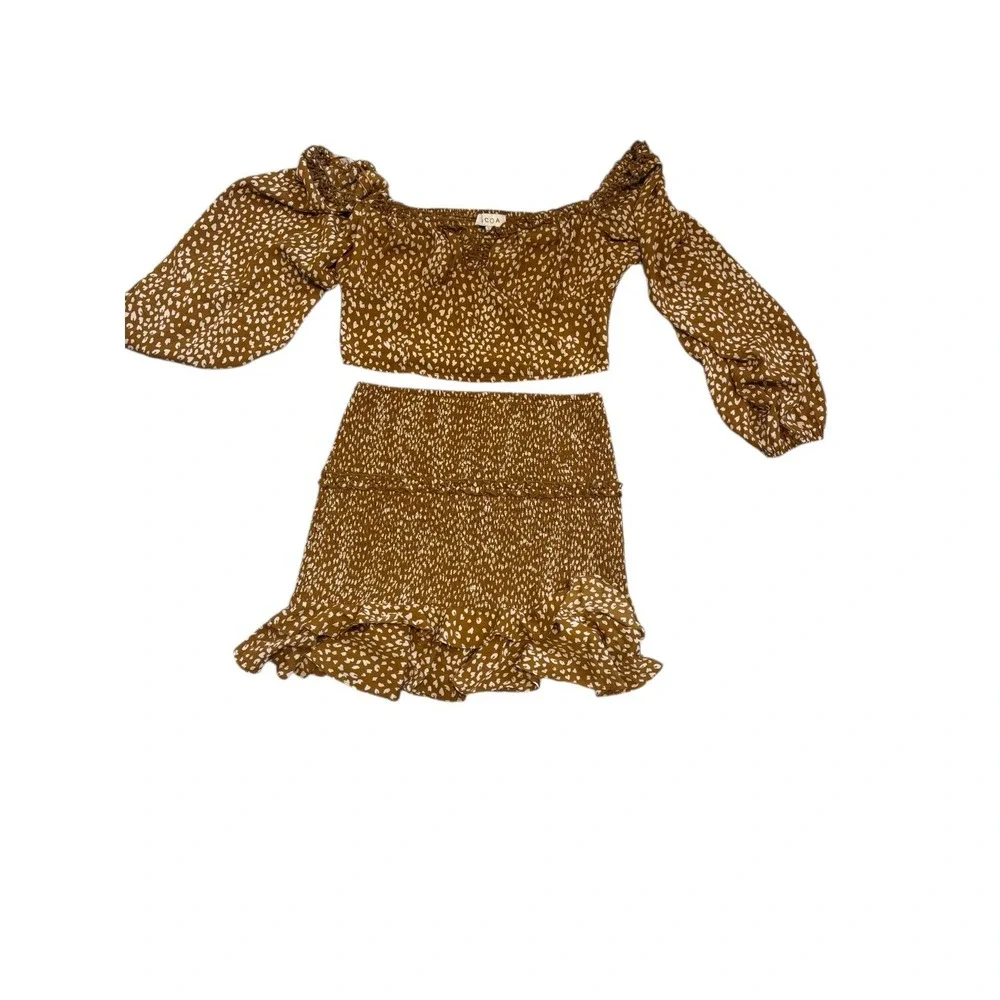 Boho Set Animal‎ Print Smocked Crop &Skirt Cottagecore Whimsy Dainty Fairy$85 Lg